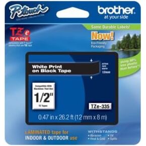 Brother Part# TZe-335 Label Tape (OEM) 0.47" White Print on Black