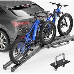 2 EBike Rack with Ramp, up to 5" Fat Tire Carrier, 200 LBS Capacity Electric Bicycles Racks, Foldable & Lockable Bike Racks Platform for Standard, Fits 2" Hitch for SUVs Cars Trucks Vans