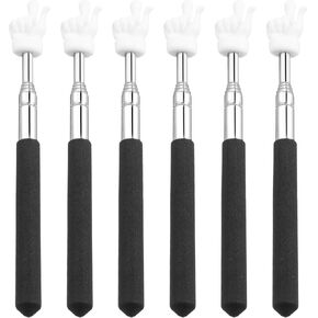 6PCS Extendable Pointer Finger,Hand Pointer Stick Retractable 2 White Fingers, Multifunctional Pointers Finger Stick,Classroom Supplies for Primary School and Kindergarten Teachers, Black