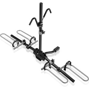 Goplus Hitch Mount Bike Rack, Folding 2-Bike Platform Style Carrier for MTB, Ebike, Road & Standard Bike, Fit 1 1/4" and 2" Hitch Receiver, 132lbs Capacity, Tray Style Bicycle Rack for Cars Trucks SUV