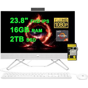 HP 24 All-in-One Desktop 23.8 "FHD IPS مضاد لللمس الشاشة AMD 6-CORE RYZEN 5 16GB DDR4 2TB SSD Camera Win11 W/ICP ملحق