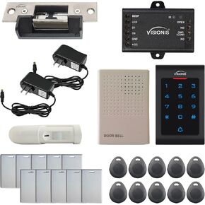 Visionis FPC-5561 One Door Access Control 770lbs Electric Strike Fail Safe/Fail Secure Adjustable + Indoor Keypad/Reader Standalone With Mini Controller + Wiegand 26, No Software, EM Card + PIR Kit