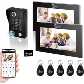 Video Door Phone Apartment Intercom,2 Units 7 Inch Touch Monitor with Wired 1080P Doorbell System,Supporting Fingerprint,RFID Card,Password Motion Detecting for Home,Tuya 32G