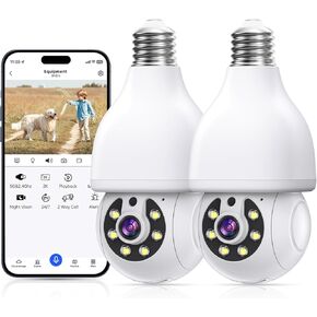 Light Bulb Security Camera, 5G& 2.4GHz WiFi 2K Security Cameras Wireless Outdoor 360 Light Socket Cam Motion Detection,Two-Way Talk,Color Night Vision,Siren Alarm, Eseecloud Front Porch Camera(2-Pack)