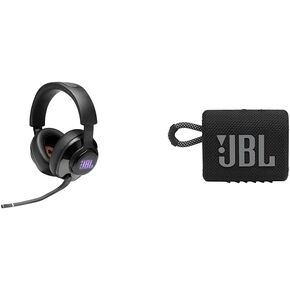 JBL Quantum 400 - Wired Over-Ear Gaming Headphones with USB and Game-Chat Balance Dial - Black, L & Go 3: Portable Speaker with Bluetooth, Built-in Battery, Waterproof and Dustproof Feature - Black