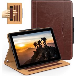 for Amazon Fire HD 10 Tablet (13th/11th Generation 2023/2021 Released), Auto Wake/Sleep PU Leather Folio Case with Pocket/Multi-Angle Stand/Pen Holder for HD 10/10 Plus, Black/Brown