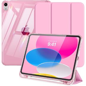 MoKo for iPad (A16) 11th Generation Case 11-inch 2025,iPad 10th Generation Case 2022 with Left Pencil Holder,Slim Trifold iPad11 inch Cover with Crystal Clear TPU Back Shell, Light Blue Purple