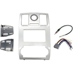 Radio Stereo Car Install Double Din Navigation Silver Bezel +Harness & Antenna Adapter Compatible with Chrysler 300 2005-2007