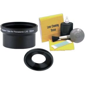 Metal Lens Adapter for Panasonic Lumix DMC-LX3 (52mm + Stepping Ring 52-46), Accepts 52mm & 46mm Lenses & Filters (Alternative to DMW-LA4) + Nwv Direct 5 Piece Cleaning Kit