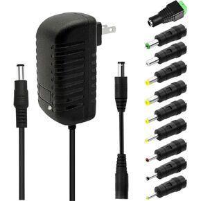 9volt 2A مصدر الطاقة ، AC DC 9V 2000MA سلك محول الطاقة ، 9 فولت 2 AMP محول مع 10 نصائح و 5.5 مم × 2.1 ملم كبل محول قطبية عكسي