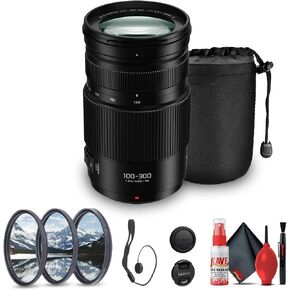 Panasonic Lumix G Vario 100-300mm f/4.5-5.6 Lens (H-FSA100300) Bundle Including: 3-Piece Filter Kit, Lens Pouch, Lens Caps, Cleaning Kit, Lens Cap Keeper