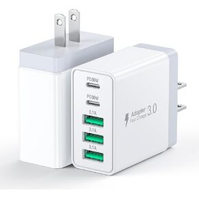 [2-Pack] 60W USB C Wall Charger,5-Port Fast USB C Charging Block 30W Type C Power Adapter,2USB C+3USB A Multiport Charging Cube USB A Wall Plug for iPhone 16/15/14 Pro Max Plus, MacBook,Samsung Galaxy
