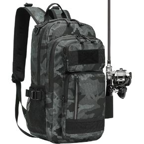 35L Fishing Backpack with Rod Holder, Waterproof Tackle Sling Crossbody Bag with Multi Pocket for Fishing Camping Hunting Hiking, Army Green Camouflage