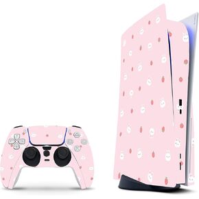 ZOOMHITSKINS Compatible with PS5 Digital Version (No Disk Version) Skin, Bunny Strawberry Cute Pink Kawaii, Durable, Bubble-free, Precisely Cut