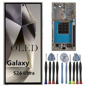 OLED GALAXY S24 استبدال الشاشة Ultra لـ Samsung S24ULTRA 5G عرض رقمي شاشة اللمس مجموعة S928U S928B/DS S928U1 S928W S928E LCD Support Phunsprint و S-PEN (مع إطار رمادي+أدوات)