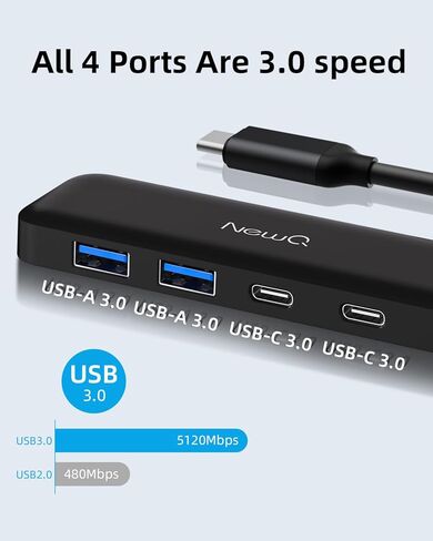 Dual USB C USB A 3.0 Hub: USB-C Hub 4 Ports with 2* Type-C 3.0 and 2* USB-A 3.0, Ultra Slim Portable USB Splitter Adapter for Laptop, PS5, Flash Drive, HDD, Xbox, Printer, Mouse, Keyboard (15 cm) in Kuwait