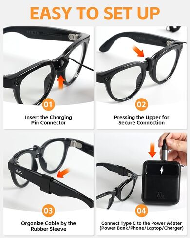 Charging Cable Compatible with Ray-Ban Meta Wayfarer, Skyler, Headliner Smart-Glassers, Charging Cable with Type C Charging Port for Phone/Charger/Powerbank/Laptop, 3.94ft in Saudi Arabia