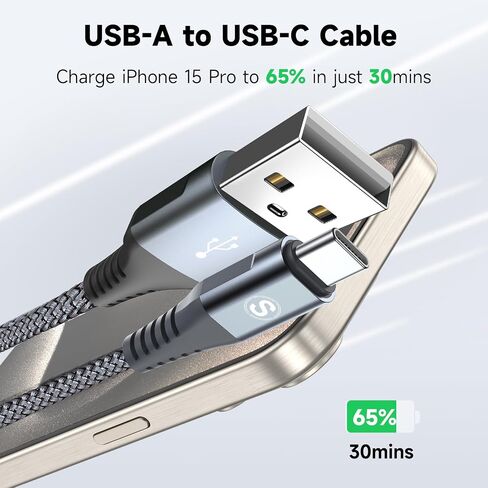USB Type C Cable [3-Pack,10ft+6.6ft+3.3ft] USB to USB C Charger Cable Fast Charging Braided Cord for iPhone 16 15 Pro Max Plus Samsung Galaxy S25 S24 S23 S22 S21 S20 S10 Note 20 10 A53 A14 Pixel Moto in Saudi Arabia