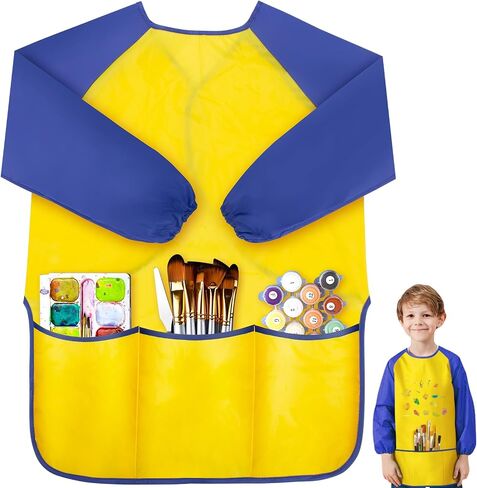 IKAYAS Kids Art Smock, Smocks for Kids Waterproof Long Sleeve Art Smocks for Kids 3-5, Rose Red Kids Paint Smock Artist Toddler Smock for Home Kindergarten Primary School Painting Supplies 3 Pockets in Kuwait