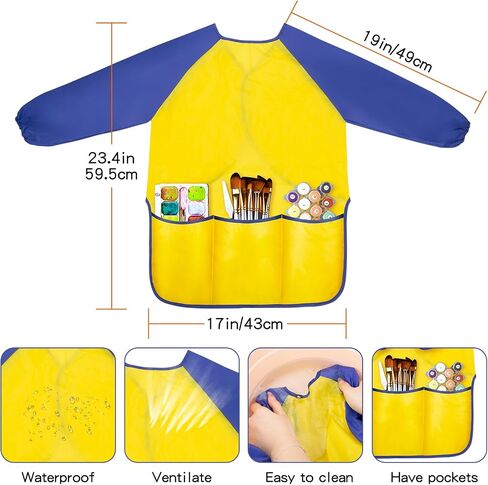 IKAYAS Kids Art Smock, Smocks for Kids Waterproof Long Sleeve Art Smocks for Kids 3-5, Rose Red Kids Paint Smock Artist Toddler Smock for Home Kindergarten Primary School Painting Supplies 3 Pockets in Kuwait