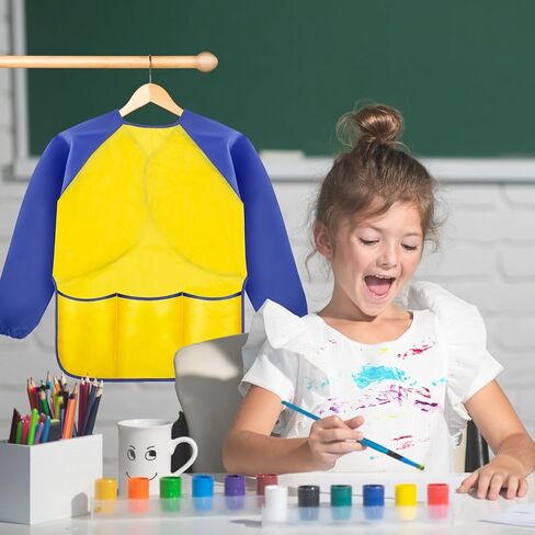 IKAYAS Kids Art Smock, Smocks for Kids Waterproof Long Sleeve Art Smocks for Kids 3-5, Rose Red Kids Paint Smock Artist Toddler Smock for Home Kindergarten Primary School Painting Supplies 3 Pockets in Kuwait