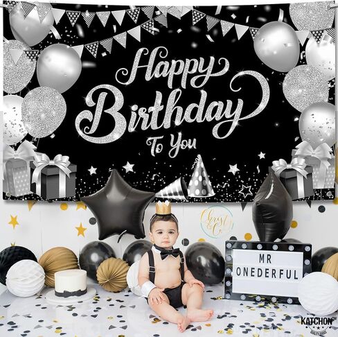 KatchOn, Happy Birthday Banner Blue and Gold - XtraLarge, 72x44 Inch | Happy Birthday Backdrop for Women | Happy Birthday Backdrop Banner, Happy Birthday Decorations | Blue and Gold Birthday Banner in Kuwait