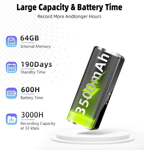 128G Magnetic Voice Recorder with AI-Intelligent Triple Noise Reduction,25 Days Continuous Recording Device,Voice Activated Audio Recorder,Digital Voice Recorder for Meetings/Interviews/Classroom in Saudi Arabia