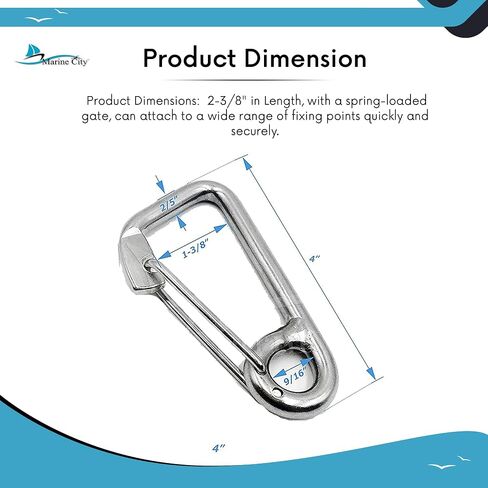 MARINE CITY Heavy Duty 316 Grade Stainless Steel Wire Gate Carabiner Spring Snap Hook 3 Inches for Boats – RVs – Backpacks – Camping – Hiking (Pack of 1) in Saudi Arabia