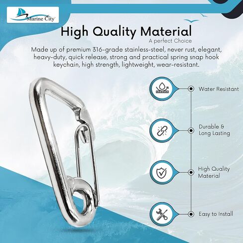 MARINE CITY Heavy Duty 316 Grade Stainless Steel Wire Gate Carabiner Spring Snap Hook 3 Inches for Boats – RVs – Backpacks – Camping – Hiking (Pack of 1) in Saudi Arabia