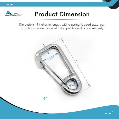 MARINE CITY Heavy Duty 316 Grade Stainless Steel Wire Gate Carabiner Spring Snap Hook 3 Inches for Boats – RVs – Backpacks – Camping – Hiking (Pack of 1) in Saudi Arabia