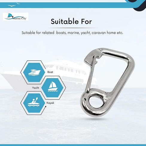 MARINE CITY Heavy Duty 316 Grade Stainless Steel Wire Gate Carabiner Spring Snap Hook 3 Inches for Boats – RVs – Backpacks – Camping – Hiking (Pack of 1) in Saudi Arabia
