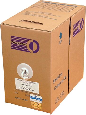 GRANDMAX CAT5e 350MHz Plenum Solid Ethernet PVC Bulk Cable, 1000ft, Wire UTP Pull Box, CMP Rated, 100% Copper, 4 Pair, 24 AWG/ 1000FT/ Green in Kuwait