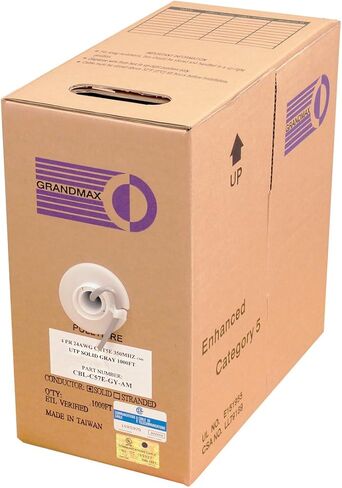 GRANDMAX CAT5e 350MHz Plenum Solid Ethernet PVC Bulk Cable, 1000ft, Wire UTP Pull Box, CMP Rated, 100% Copper, 4 Pair, 24 AWG/ 1000FT/ Green in Kuwait