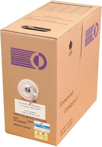 GRANDMAX CAT5e 350MHz Plenum Solid Ethernet PVC Bulk Cable, 1000ft, Wire UTP Pull Box, CMP Rated, 100% Copper, 4 Pair, 24 AWG/ 1000FT/ Green in Kuwait