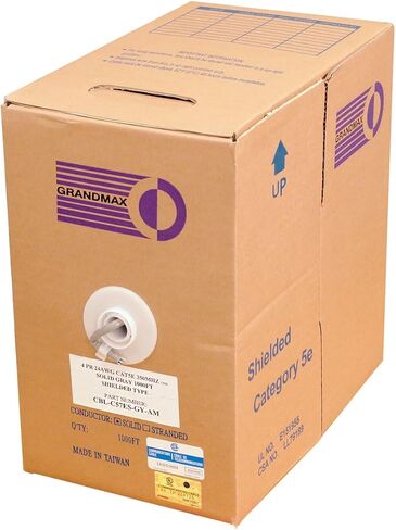 GRANDMAX CAT5e 350MHz Plenum Solid Ethernet PVC Bulk Cable, 1000ft, Wire UTP Pull Box, CMP Rated, 100% Copper, 4 Pair, 24 AWG/ 1000FT/ Green in Kuwait