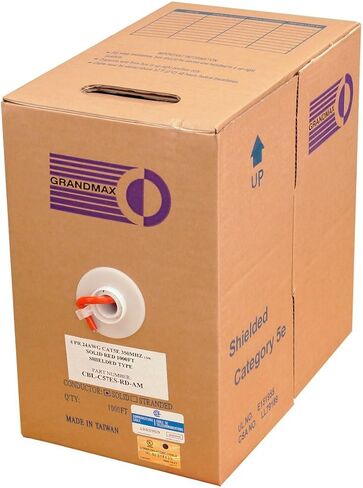 GRANDMAX CAT5e 350MHz Plenum Solid Ethernet PVC Bulk Cable, 1000ft, Wire UTP Pull Box, CMP Rated, 100% Copper, 4 Pair, 24 AWG/ 1000FT/ Green in Kuwait