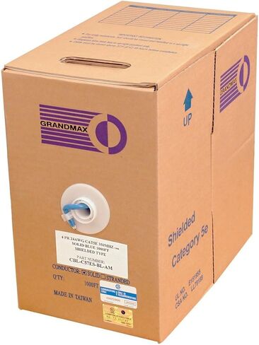 GRANDMAX CAT5e 350MHz Plenum Solid Ethernet PVC Bulk Cable, 1000ft, Wire UTP Pull Box, CMP Rated, 100% Copper, 4 Pair, 24 AWG/ 1000FT/ Green in Kuwait