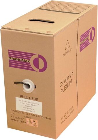 Grandmax Cat5e 350mhz Blenum Solid Ethernet PVC Bulk Cable ، 1000 قدم ، صندوق سحب UTP الأسلاك ، مصنفة CMP ، نحاس 100 ٪ ، 4 زوج ، 24 AWG/ 1000ft/ أخضر in Kuwait