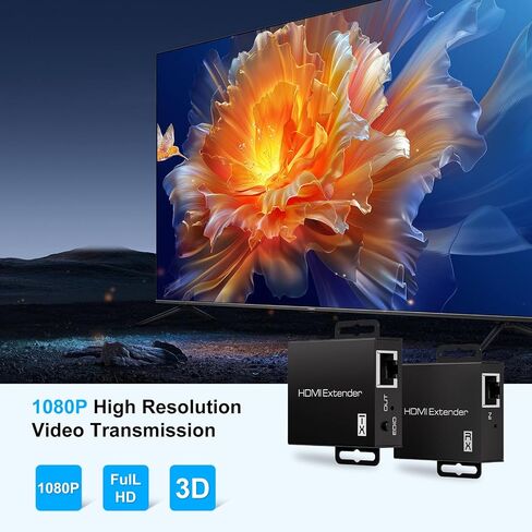 4K HDMI Over Ethernet Extender Over CAT5e/6 Cable，HDMI Extender RJ45 4K30Hz Upto 131 Ft 1080P Upto 196 Ft Supported EDID and POC Function(Transmitter and Receiver) with DC 12V Power Adapter in Saudi Arabia