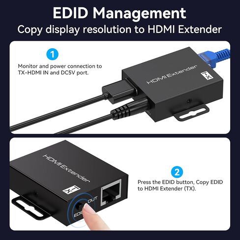 4K HDMI Over Ethernet Extender Over CAT5e/6 Cable，HDMI Extender RJ45 4K30Hz Upto 131 Ft 1080P Upto 196 Ft Supported EDID and POC Function(Transmitter and Receiver) with DC 12V Power Adapter in Saudi Arabia