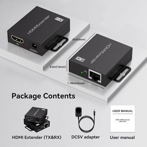 4K HDMI Over Ethernet Extender Over CAT5e/6 Cable，HDMI Extender RJ45 4K30Hz Upto 131 Ft 1080P Upto 196 Ft Supported EDID and POC Function(Transmitter and Receiver) with DC 12V Power Adapter in Saudi Arabia
