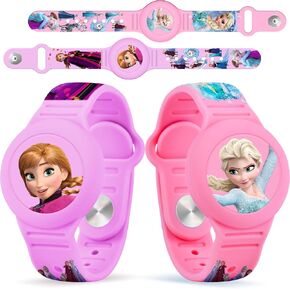 Waterproof Airtag Bracelet for Kids - 2 Pack, Cute Cartoon Silicone Air Tag Holder Hidden Design, Light Weight Compatible with Apple AirTag Wristband for Child, Blue + Pink
