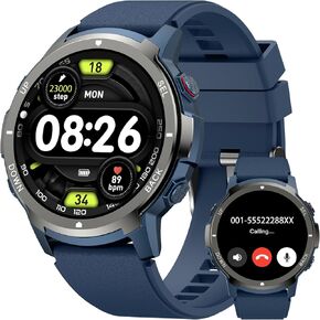 الساعات الذكية للرجال الذين لديهم 4 أزرار ، 1.43 '' AMOLED Fitness Watch مع معدل ضربات القلب/BP/Sleep Tracker ، عداد الخطى ، 110+ أوضاع رياضية ، كلمة مرور ، ساعة ذكية عسكرية مقاومة للماء لنظام Android iOS