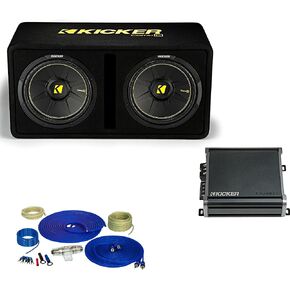 Kicker Dual 12 Inch Comp Bass Package 44DCWC122 with CXA8001 and amp Wire kit