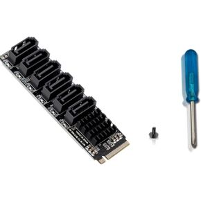 M.2 to SATA 3.0 Adapter Card,6-Port Expansion Card,Hard Disk Expansion,M.2 M EKY PCI-E 3.0 X2 16Gbps, SATA3.0 6Gbps*6, ASM1166 Chip,with Smart Indicator,for Mac Os, Windows, Linux, PM.