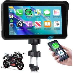 6 Inch Motorcycle Carplay Screen, Wireless CarPlay & Android Auto with Design Mount Waterproof Touchscreen Supports GPS Navigation/Bluetooth Transmission