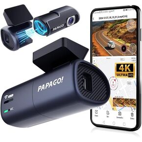 PAPAGO 4K Mini Front Dash Cam,Voice Control Truck Cam,4K Full HD Dash Camera for Cars,Mini Hidden Dash Cam with Loop Recording, G-Sensor,24 Hours Parking Monitor,Support 256GB Max
