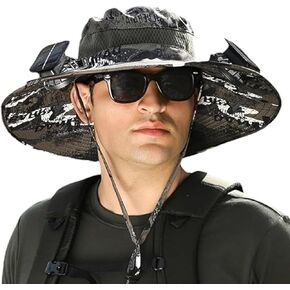 Solar Power Fan Hat,Solar Panel Fan Hats,Sun Hat with Solars Powered Fans,Waterproof Breathable Bucket Hiking Camping Green