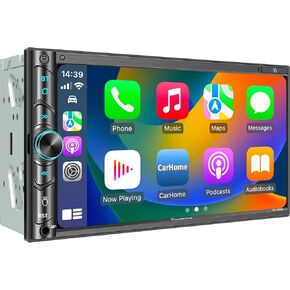 SJoyBring Double Din Car Stereo - Wireless Apple CarPlay & Android Auto, 240W 4.2CHN, 7" Touchscreen, SWC, Bluetooth, FM/AM Car Radio, 2 Subwoofers Outputs, Backup Camera
