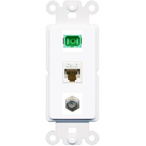 RiteAV 1 Port Fiber Optic Jack SC Simplex APC + Cat6 + Coax Wall Plate - Rocker Black/Black